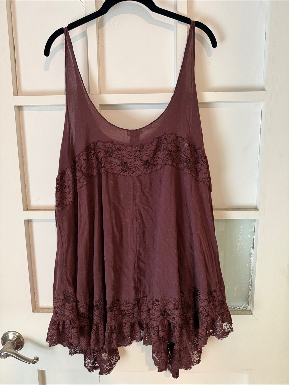 Free People Lace-Trim Swing Mini Slip Dress Plum - Picture 3 of 5